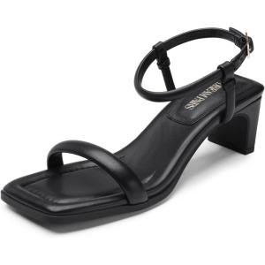 DREAM PAIRS Womens Heels Open Toe Ankle Strap Square Cute Wedding Party Sandal Comfort Dress Shoes Hera(Black)