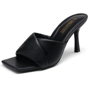 DREAM PAIRS Women’s High Stilettos Heels Mules Open Square Toe Slip On Comfort Sexy Dress Pumps Sandals Fashion Casual Prom Dress Shoes(Black)