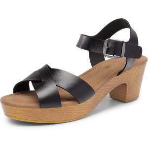 DREAM PAIRS Women’s Platform Chunky Heels Faux Wood Block Heels Cute Open Toe Ankle Strap Crisscross Mid Heels Wedding Party Dance Pump Sandals Shoes,Size 8,Black,SDHS2347W