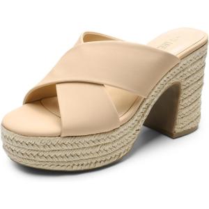 DREAM PAIRS Women’s Platform Heels Open Toe Slip on Heels for Women High Chunky Block Wedges Sandals Dressy Pumps Shoes(Nude-nubuck)