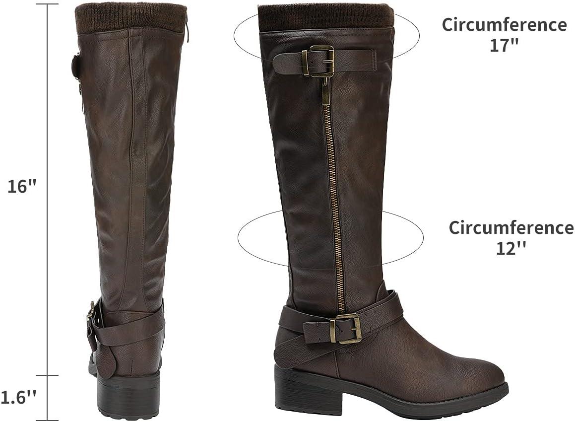 imageDREAM PAIRS Womens Knee High Boots Wide Calf Low Heel Riding Boots Fall Tall Boots for WomenBrown Puwidecalf