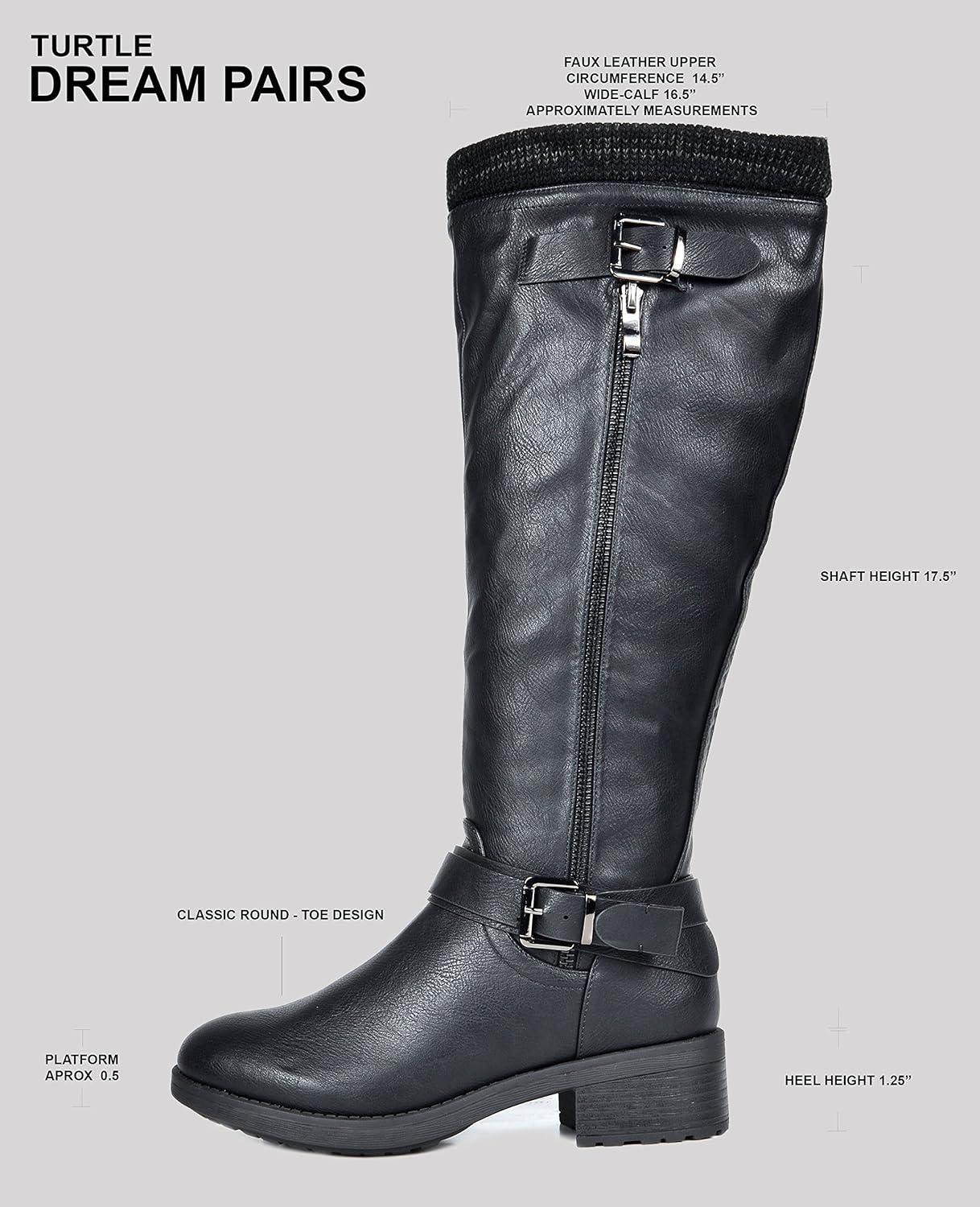 imageDREAM PAIRS Womens Knee High Boots Wide Calf Low Heel Riding Boots Fall Tall Boots for WomenBrown Puwidecalf