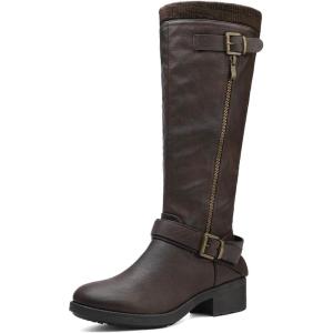 DREAM PAIRS Women’s Knee High Boots Wide Calf Low Heel Riding Boots Fall Tall Boots for Women(Brown Pu-wide-calf)