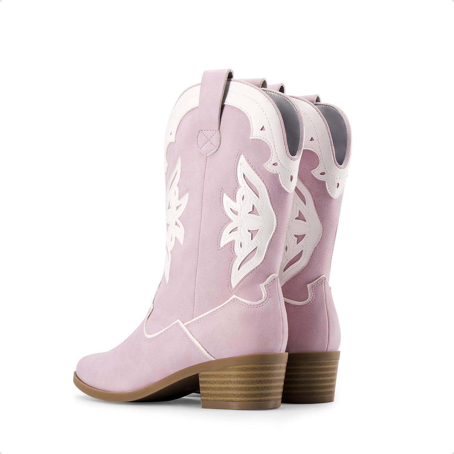 imageDREAM PAIRS Girls Cowgirl Cowboy Boots Western Fashion Mid Calf BootsLight Purple
