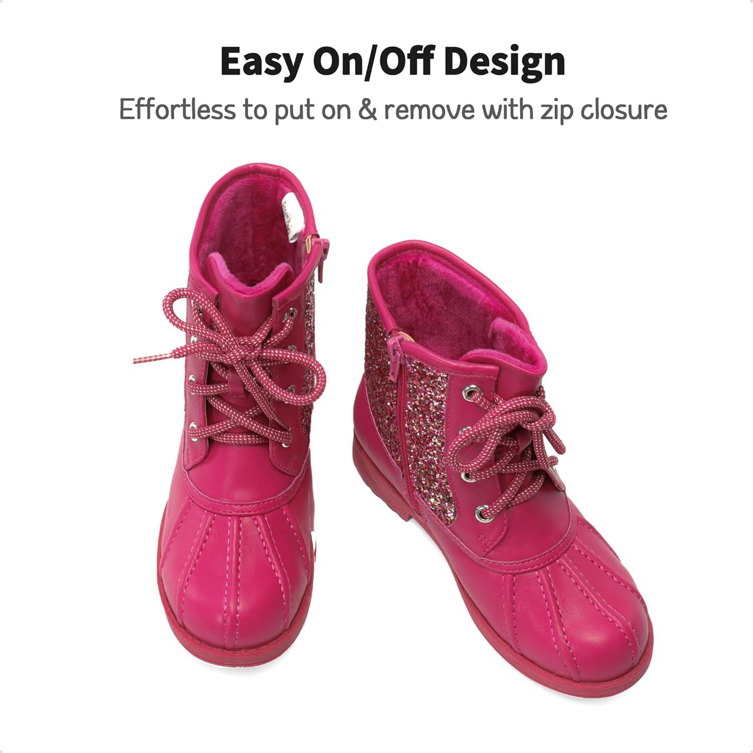 imageDREAM PAIRS Girls Glitter Ankle Boots Warm and Soft Velvet Lining with Side Zipper for ToddlerLittle KidBig KidFuchsia