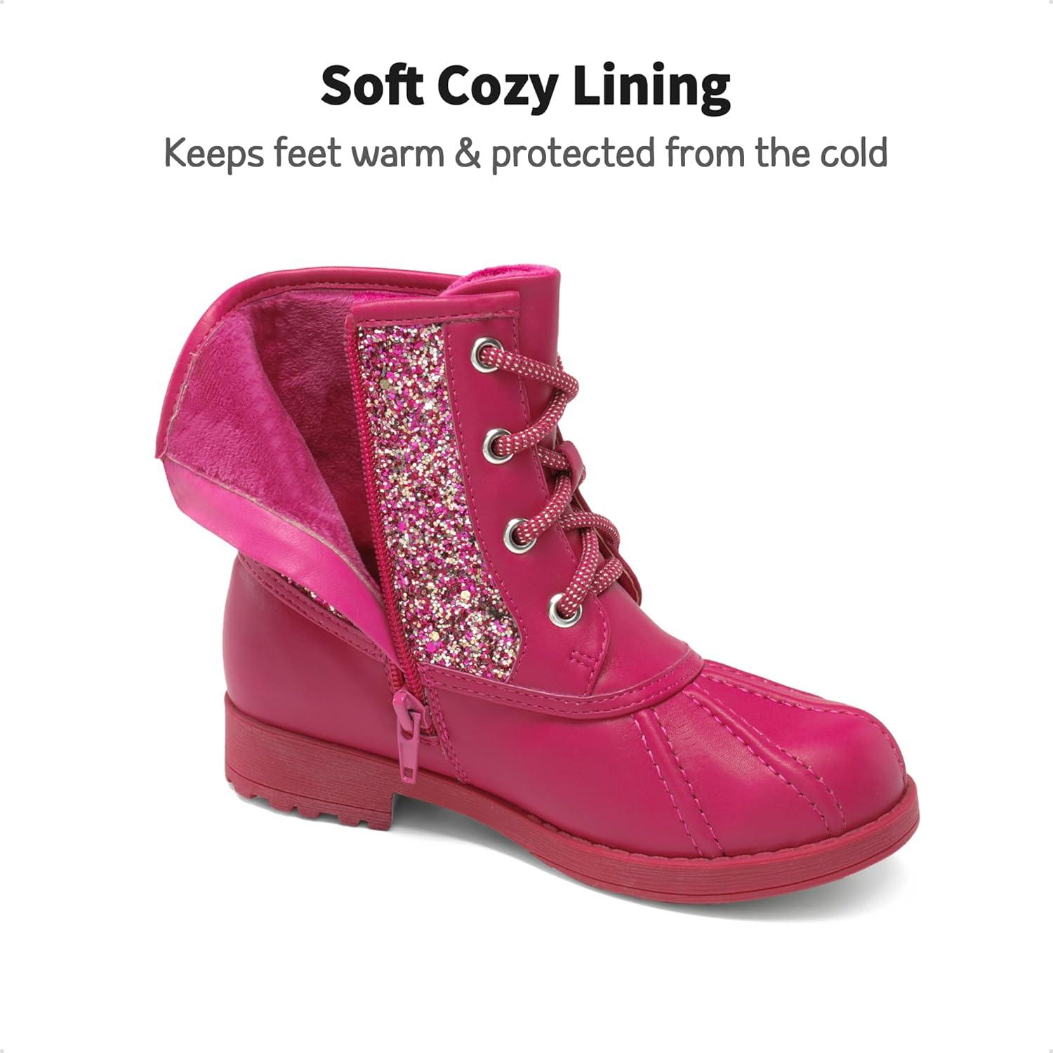 imageDREAM PAIRS Girls Glitter Ankle Boots Warm and Soft Velvet Lining with Side Zipper for ToddlerLittle KidBig KidFuchsia