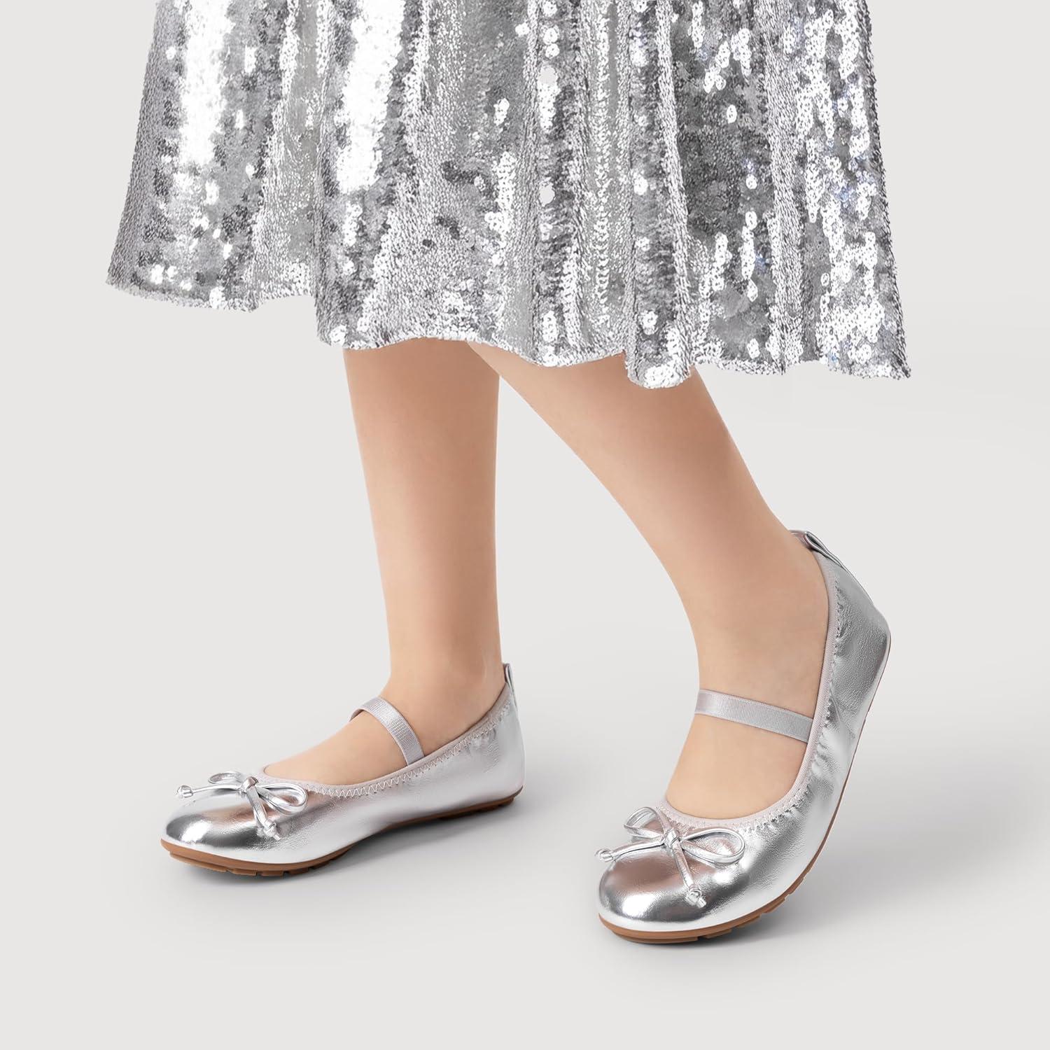 imageDREAM PAIRS Toddler Little Girls Ballet Flats Dress Shoes Mary Janes Ballerina ShoesSilver