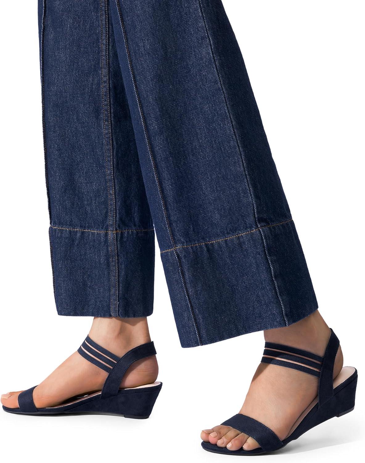 imageDREAM PAIRS Womens Low Heel Wedge Sandals Comfortable SlipOn Elastic Ankle Strap Summer Business Casual Dress ShoesNavysuede