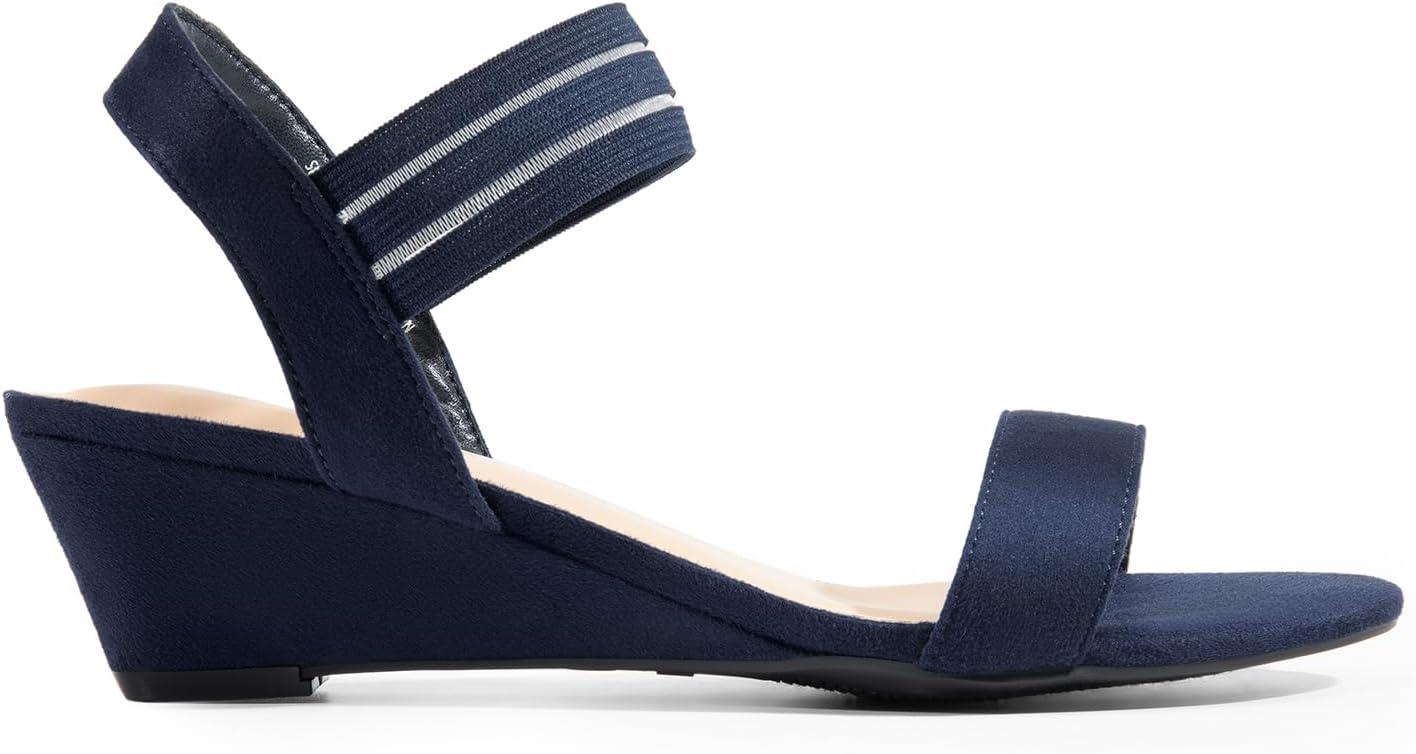 imageDREAM PAIRS Womens Low Heel Wedge Sandals Comfortable SlipOn Elastic Ankle Strap Summer Business Casual Dress ShoesNavysuede