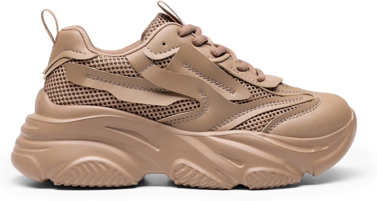 imageDREAM PAIRS Womens Platform Chunky Fashion Sneakers Jaxon Walking LaceUp Comfortable Dad Sneakers Workout Sport Work Casual Tennis ShoesTan