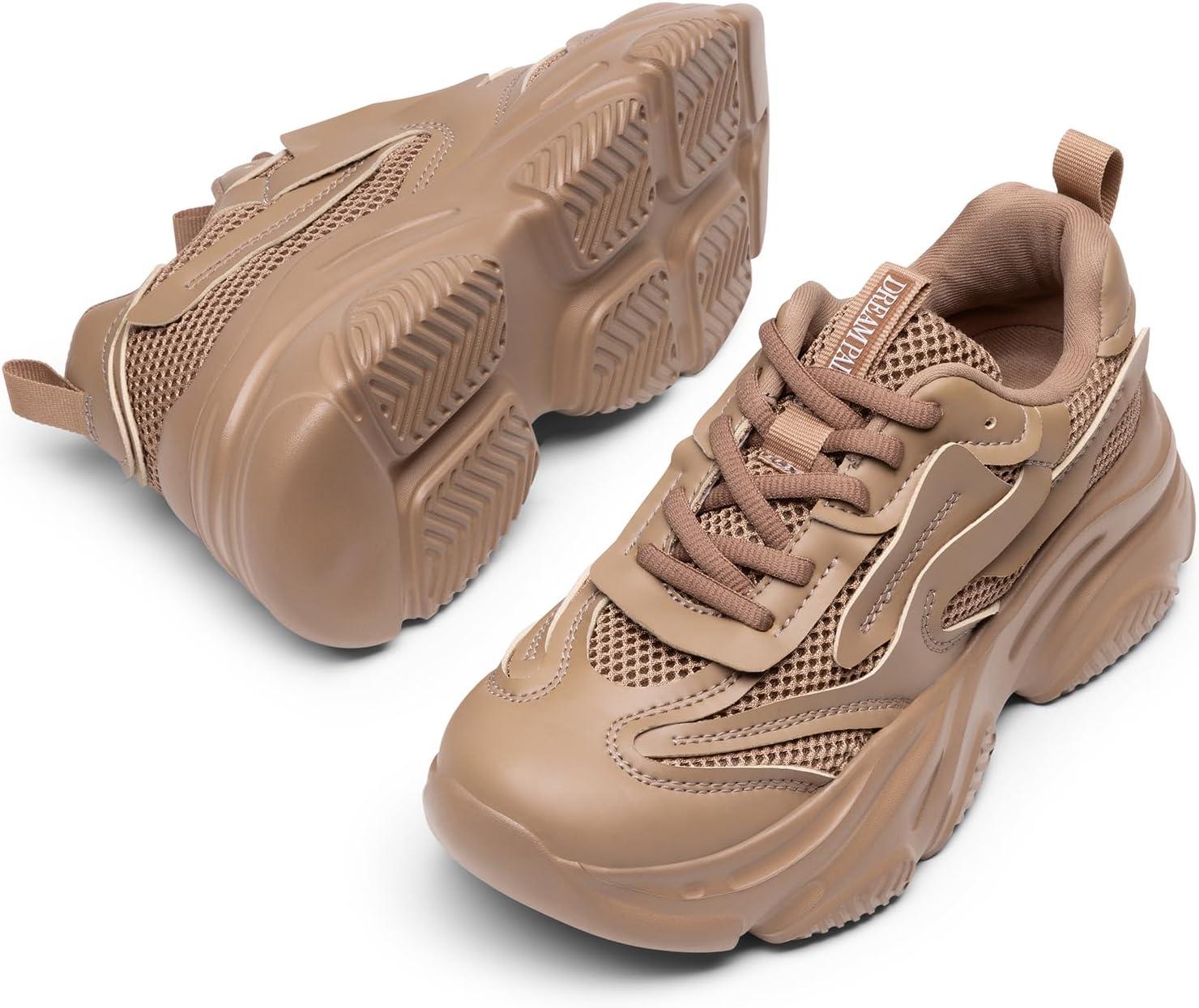 imageDREAM PAIRS Womens Platform Chunky Fashion Sneakers Jaxon Walking LaceUp Comfortable Dad Sneakers Workout Sport Work Casual Tennis ShoesTan