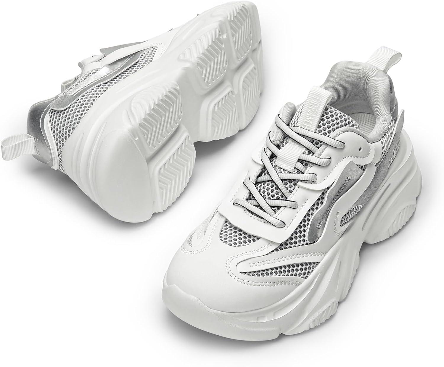 imageDREAM PAIRS Womens Platform Chunky Fashion Sneakers Jaxon Walking LaceUp Comfortable Dad Sneakers Workout Sport Work Casual Tennis ShoesWhiteSilver
