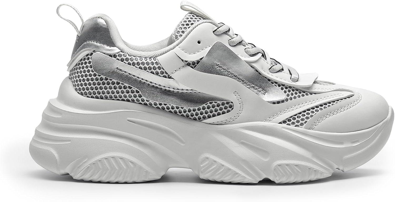 imageDREAM PAIRS Womens Platform Chunky Fashion Sneakers Jaxon Walking LaceUp Comfortable Dad Sneakers Workout Sport Work Casual Tennis ShoesWhiteSilver