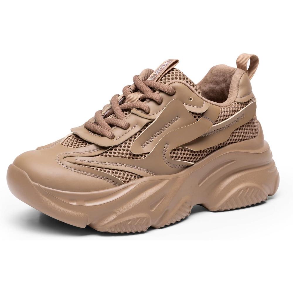imageDREAM PAIRS Womens Platform Chunky Fashion Sneakers Jaxon Walking LaceUp Comfortable Dad Sneakers Workout Sport Work Casual Tennis ShoesTan