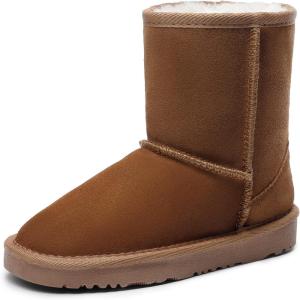 DREAM PAIRS Girls Boys Boots Kids Faux Fur Lined Winter Snow FuzzyClassic Kid’s Mid Boot(Chesnut)