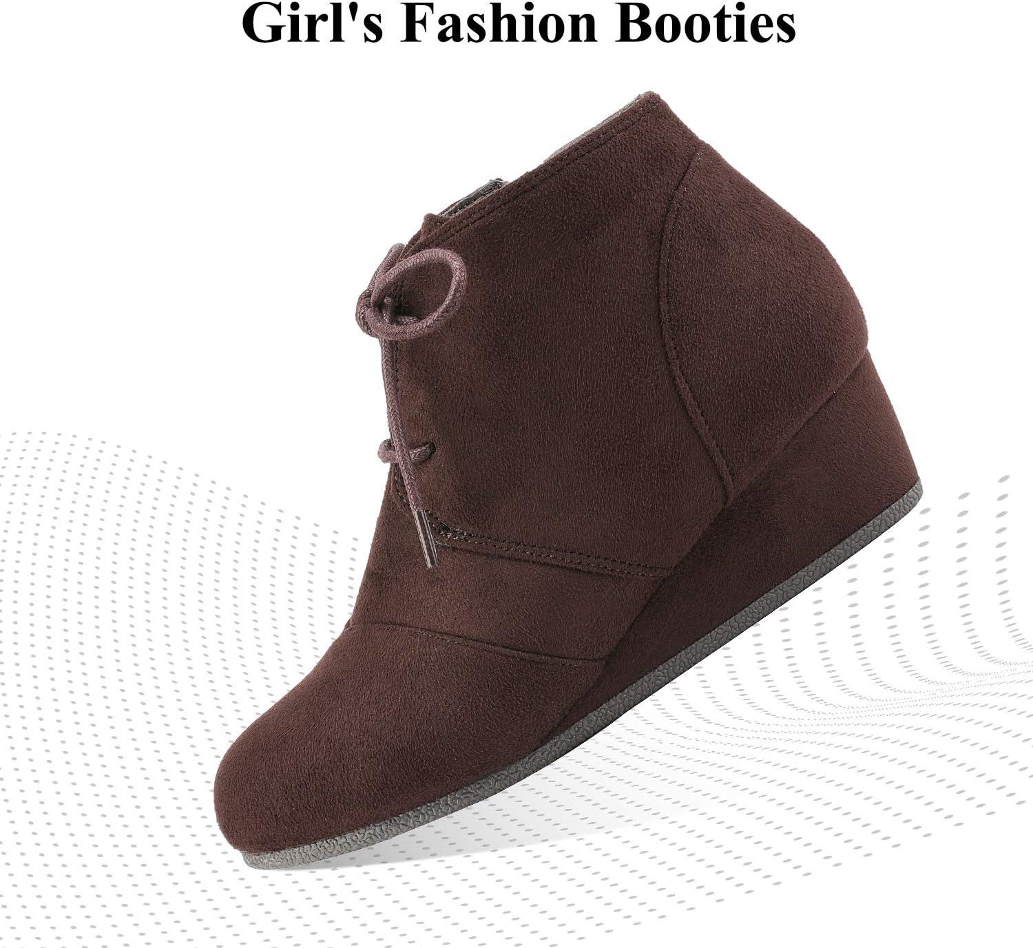 imageDREAM PAIRS Girls Low Wedge Heel Booties Side Zipper Ankle Boots ToddlerLittle KidBig KidBrown