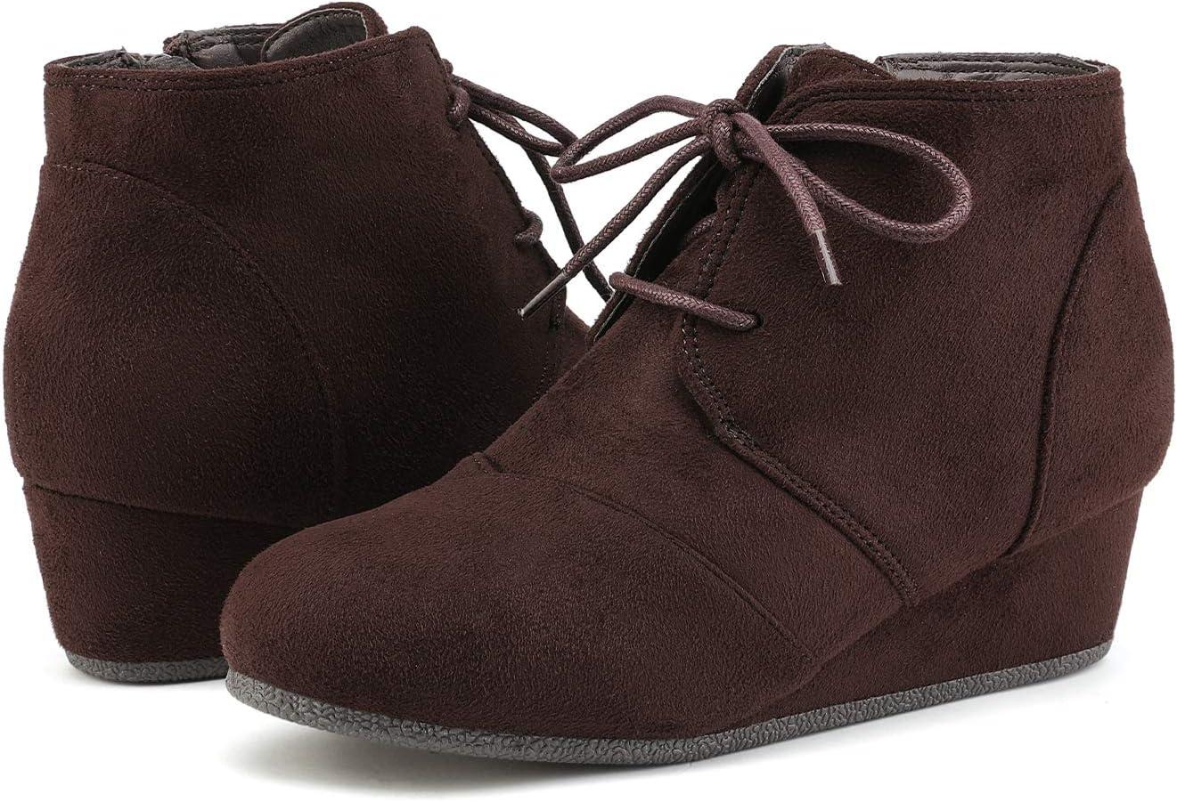 imageDREAM PAIRS Girls Low Wedge Heel Booties Side Zipper Ankle Boots ToddlerLittle KidBig KidBrown