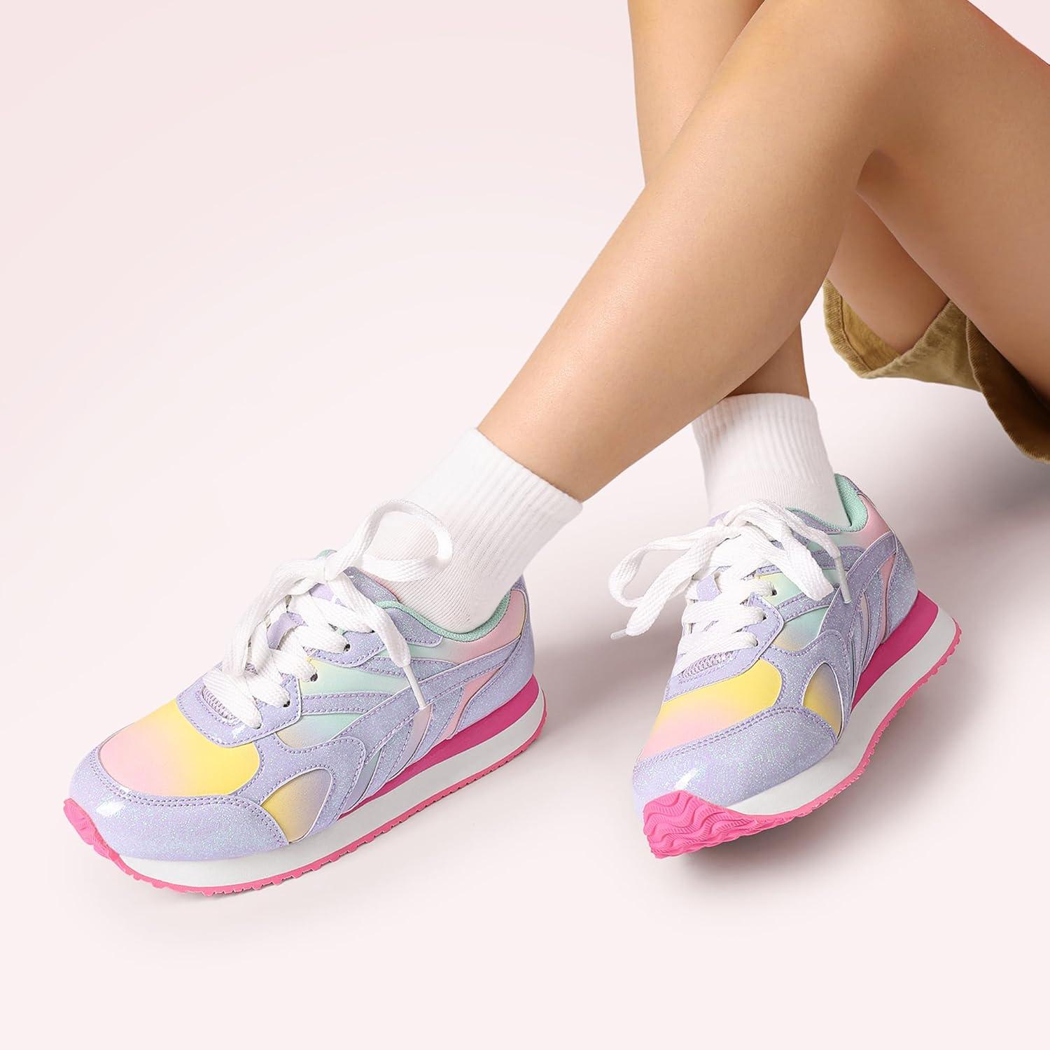 imageDREAM PAIRS Girls Sneakers Laceup Tennis Running Casual Footwear LilLegends Lightweight Classic Walking Shoes for LittleBig KidRainbowPurple