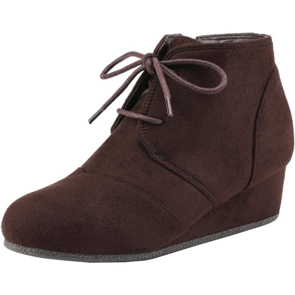 imageDREAM PAIRS Girls Low Wedge Heel Booties Side Zipper Ankle Boots ToddlerLittle KidBig KidBrown