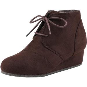 DREAM PAIRS Girls Low Wedge Heel Booties Side Zipper Ankle Boots Toddler/Little Kid/Big Kid(Brown)