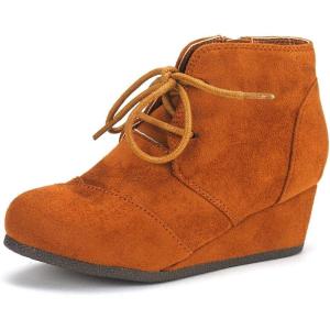 DREAM PAIRS Girls Low Wedge Heel Booties Side Zipper Ankle Boots Toddler/Little Kid/Big Kid(Tan)