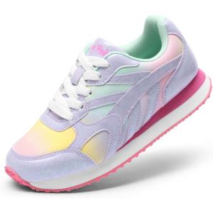 DREAM PAIRS Girls Sneakers Lace-up Tennis Running Casual Footwear LilLegends Lightweight Classic Walking Shoes for Little/Big Kid(Rainbow/Purple)