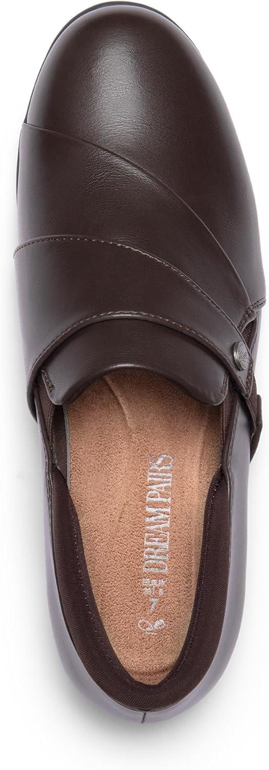 imageDREAM PAIRS Loafer for Women Slipon Comfortable Dressy Loafers Business Casual Work Office Loafer Shoes Faux Leather Round Toe with Arch SupportBrown