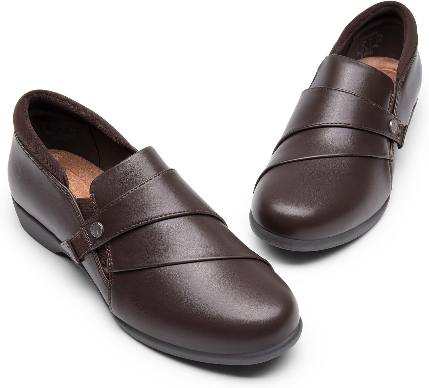 imageDREAM PAIRS Loafer for Women Slipon Comfortable Dressy Loafers Business Casual Work Office Loafer Shoes Faux Leather Round Toe with Arch SupportBrown