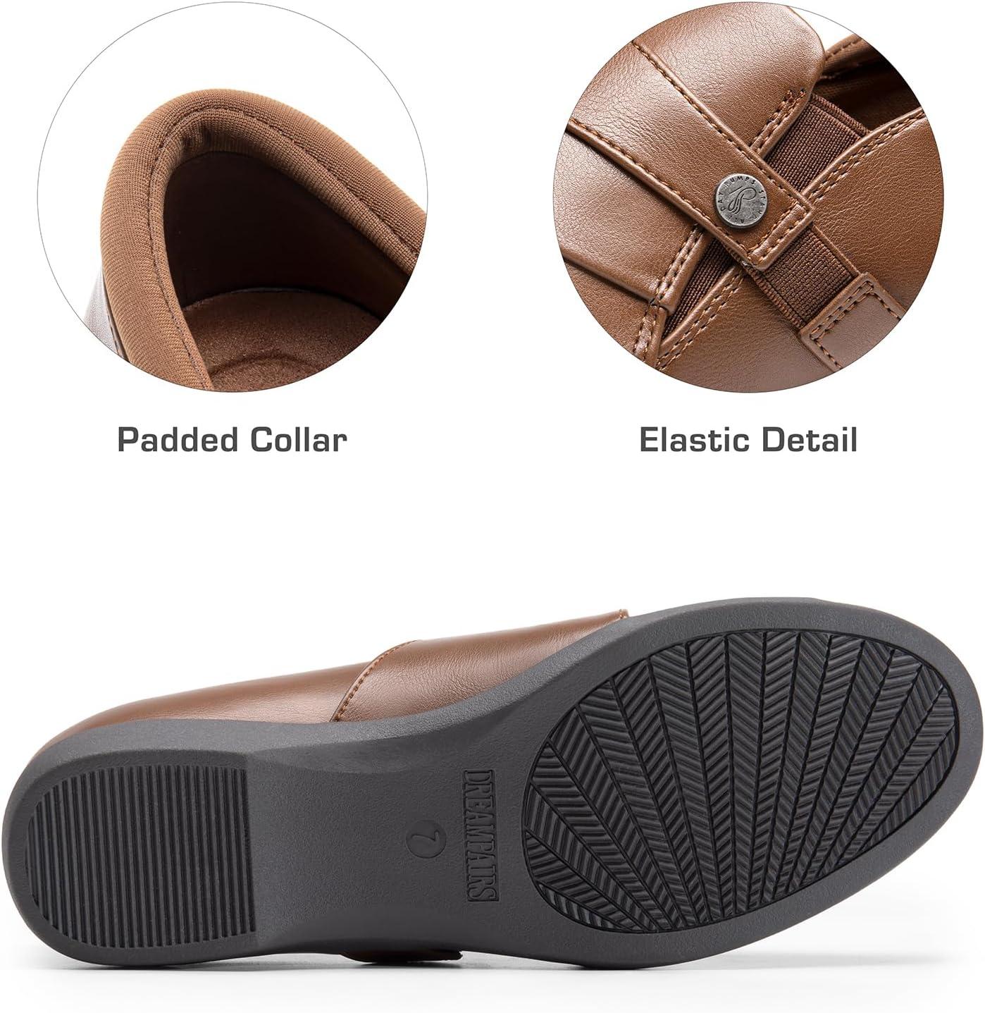 imageDREAM PAIRS Loafer for Women Slipon Comfortable Dressy Loafers Business Casual Work Office Loafer Shoes Faux Leather Round Toe with Arch SupportTan