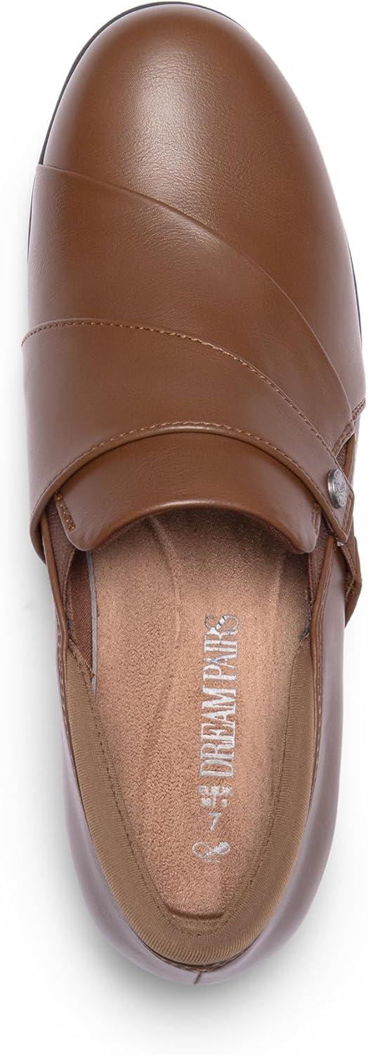 imageDREAM PAIRS Loafer for Women Slipon Comfortable Dressy Loafers Business Casual Work Office Loafer Shoes Faux Leather Round Toe with Arch SupportTan