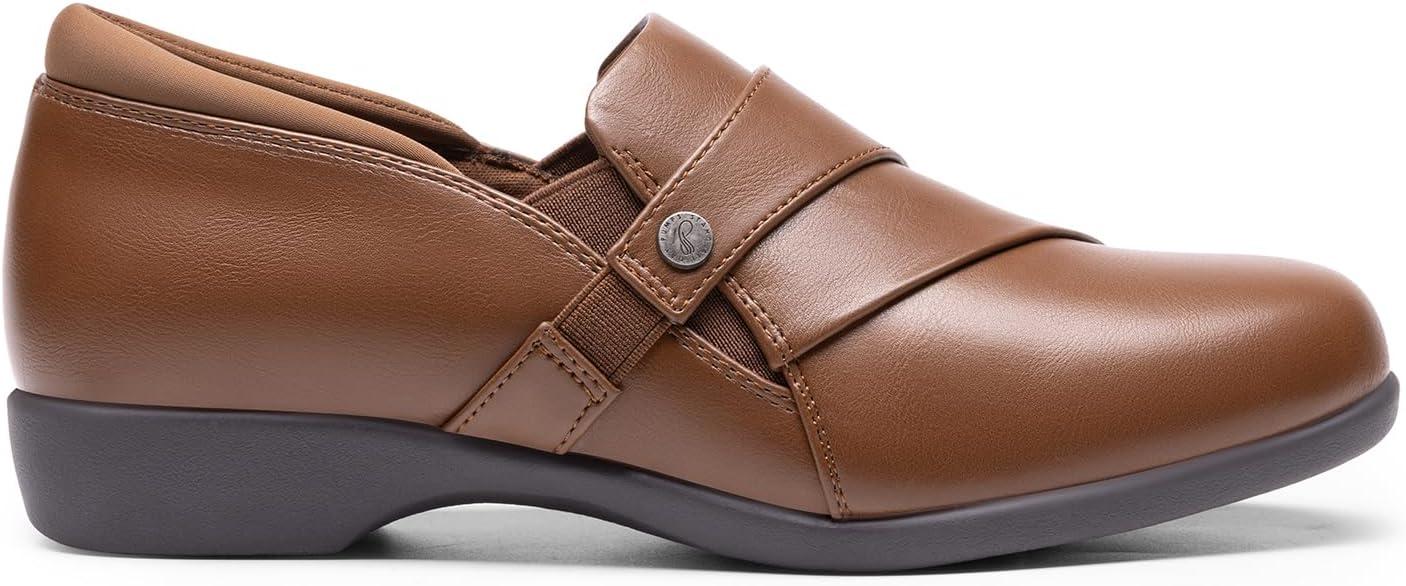imageDREAM PAIRS Loafer for Women Slipon Comfortable Dressy Loafers Business Casual Work Office Loafer Shoes Faux Leather Round Toe with Arch SupportTan