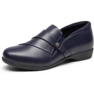 DREAM PAIRS Loafer for Women Slip-on Comfortable Dressy Loafers Business Casual Work Office Loafer Shoes Faux Leather Round Toe with Arch Support(Navy)