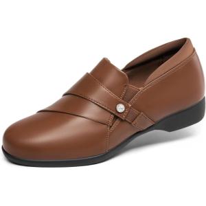 DREAM PAIRS Loafer for Women Slip-on Comfortable Dressy Loafers Business Casual Work Office Loafer Shoes Faux Leather Round Toe with Arch Support(Tan)