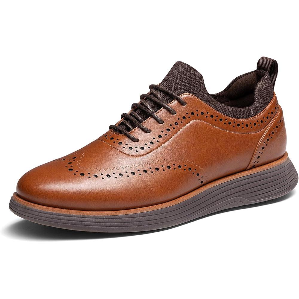 imageBruno Marc Mens MaxFlex Dress Sneakers Oxfords Casual Wingtip Brogue ShoesLight BrownCoffee