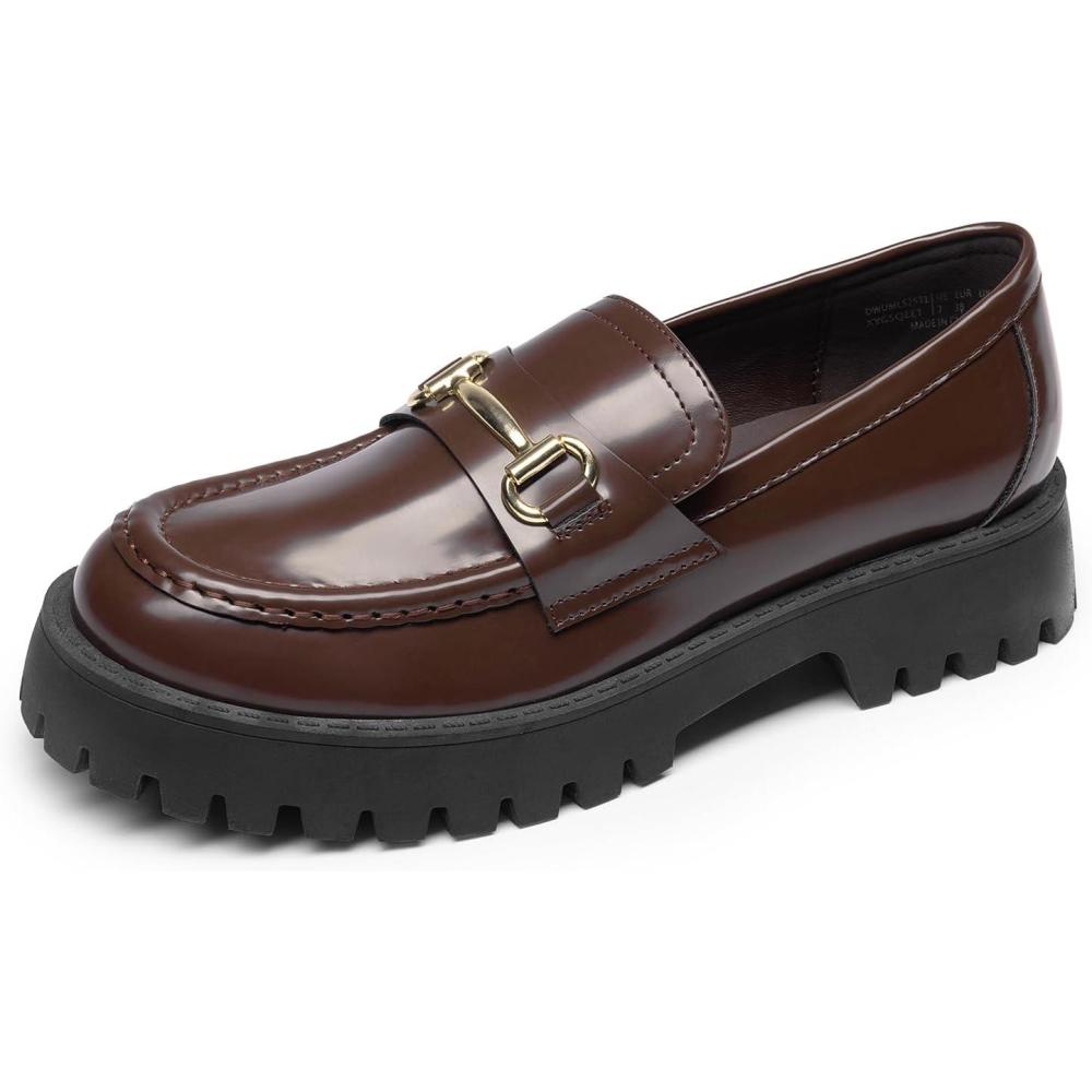imageDREAM PAIRS Loafers for Women Platform Chunky Penny Loafer Slip On Casual Dressy Business Shoes with Arch SupportBrown