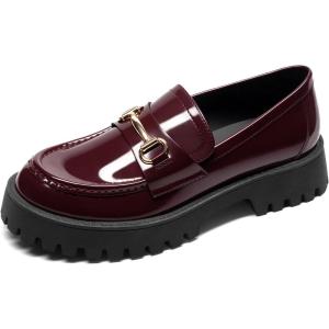 DREAM PAIRS Loafers for Women Platform Chunky Penny Loafer Slip On Casual Dressy Business Shoes with Arch Support(Burgundy)
