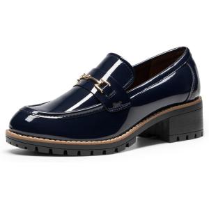 DREAM PAIRS Women’s Chunky Loafers, Platform Comfortable Slip-On Dressy Business Casual Shoes(Navy)