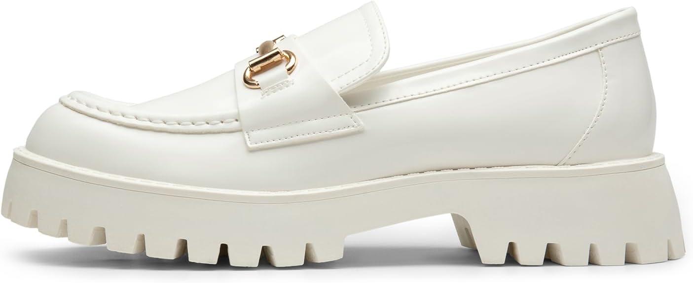 imageDREAM PAIRS Womens Loafers SlipOn Platform Chunky Heel Penny Loafers for Women Comfortable Womens Business Casual ShoesWhitepu
