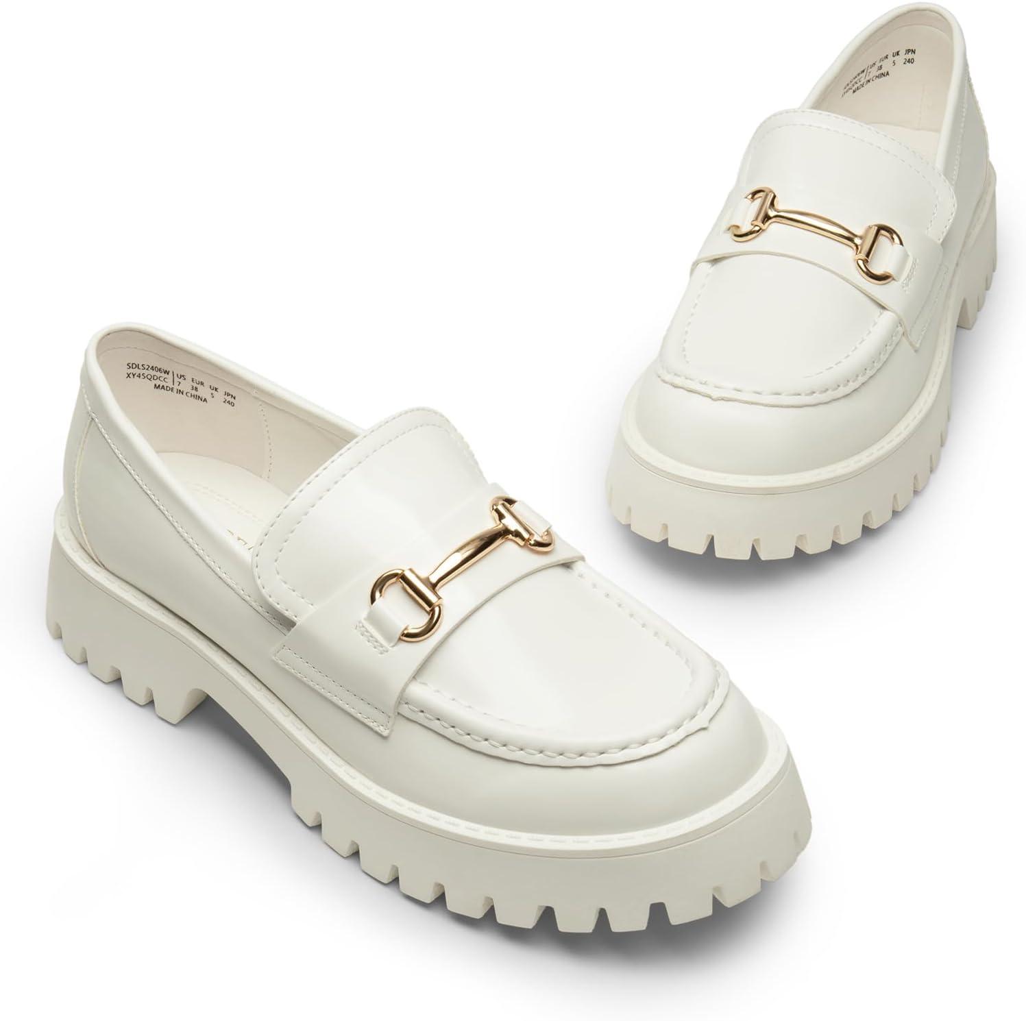 imageDREAM PAIRS Womens Loafers SlipOn Platform Chunky Heel Penny Loafers for Women Comfortable Womens Business Casual ShoesWhitepu