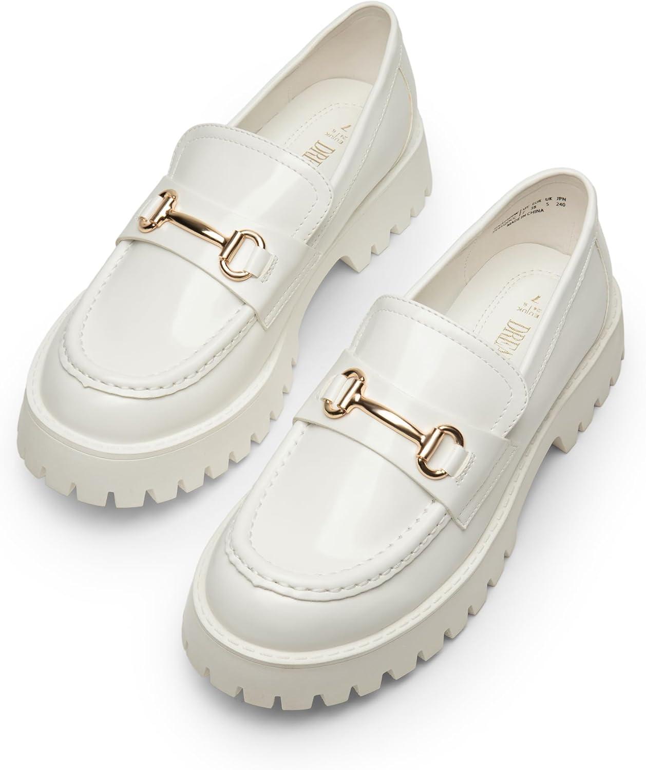imageDREAM PAIRS Womens Loafers SlipOn Platform Chunky Heel Penny Loafers for Women Comfortable Womens Business Casual ShoesWhitepu
