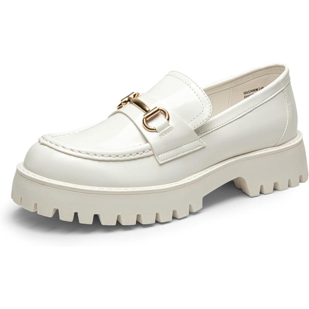 imageDREAM PAIRS Womens Loafers SlipOn Platform Chunky Heel Penny Loafers for Women Comfortable Womens Business Casual ShoesWhitepu