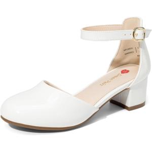 DREAM PAIRS Girls Dress Shoes Closed Toe High Heels Ankle Strap Toddler Little Big Kid Wedding Flower Party Pump(All White)
