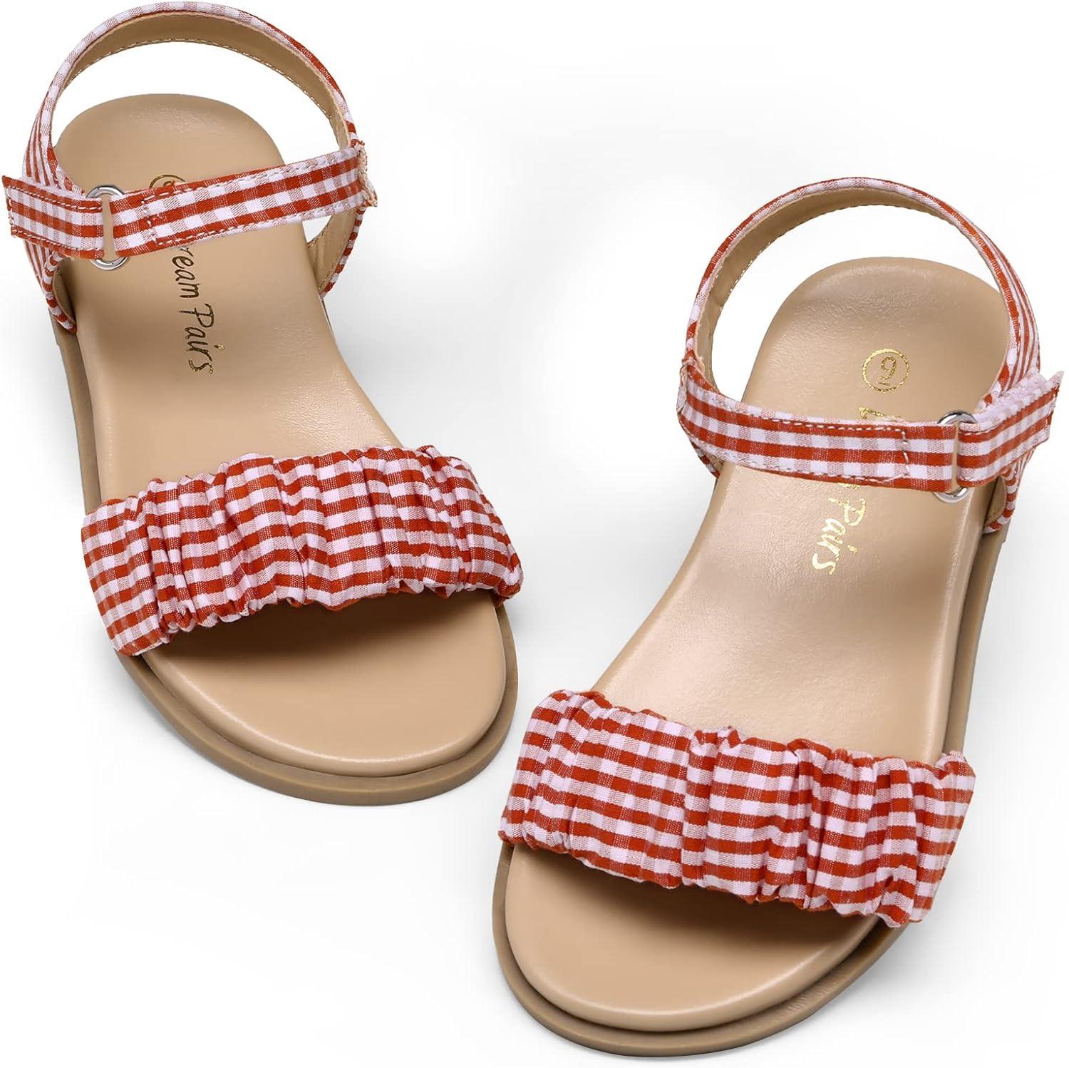 imageDREAM PAIRS Girls Sandals OpenToe Princess Dress Flat Sandals Summer ShoesToddlerLittle KidRed