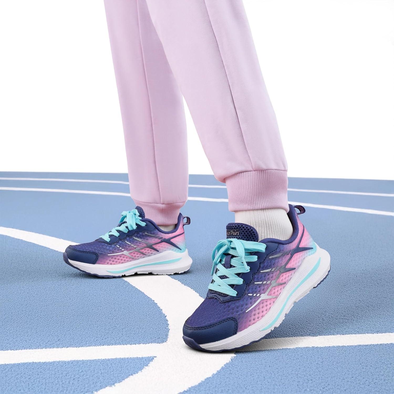 imageDREAM PAIRS Boys Girls Shoes Kids Tennis Athletic Running Footwear Lace Up Walking DuraPlay Breathable Lightweight Sneakers for LittleBig KidDark BluePink