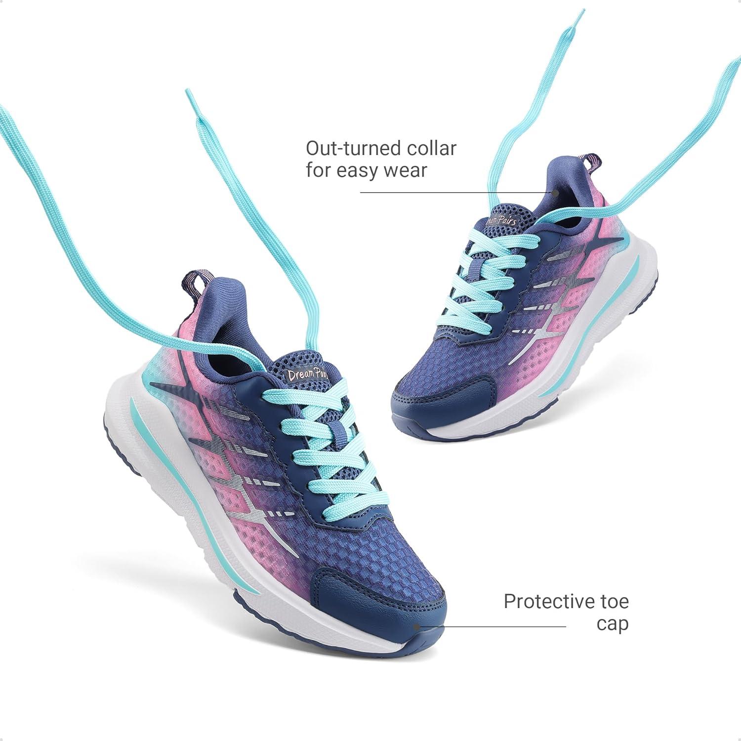 imageDREAM PAIRS Boys Girls Shoes Kids Tennis Athletic Running Footwear Lace Up Walking DuraPlay Breathable Lightweight Sneakers for LittleBig KidDark BluePink