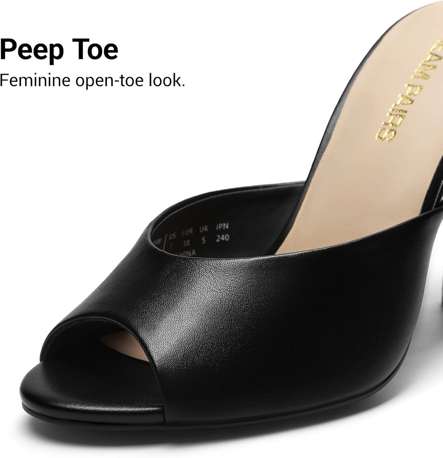 imageDREAM PAIRS Mule Heels for Women High Heels Stiletto Open Round Peep Toe Mules Sandals Slip on Dress Shoes Sexy Heeled for Party Dressy Prom WeddingBlackpu