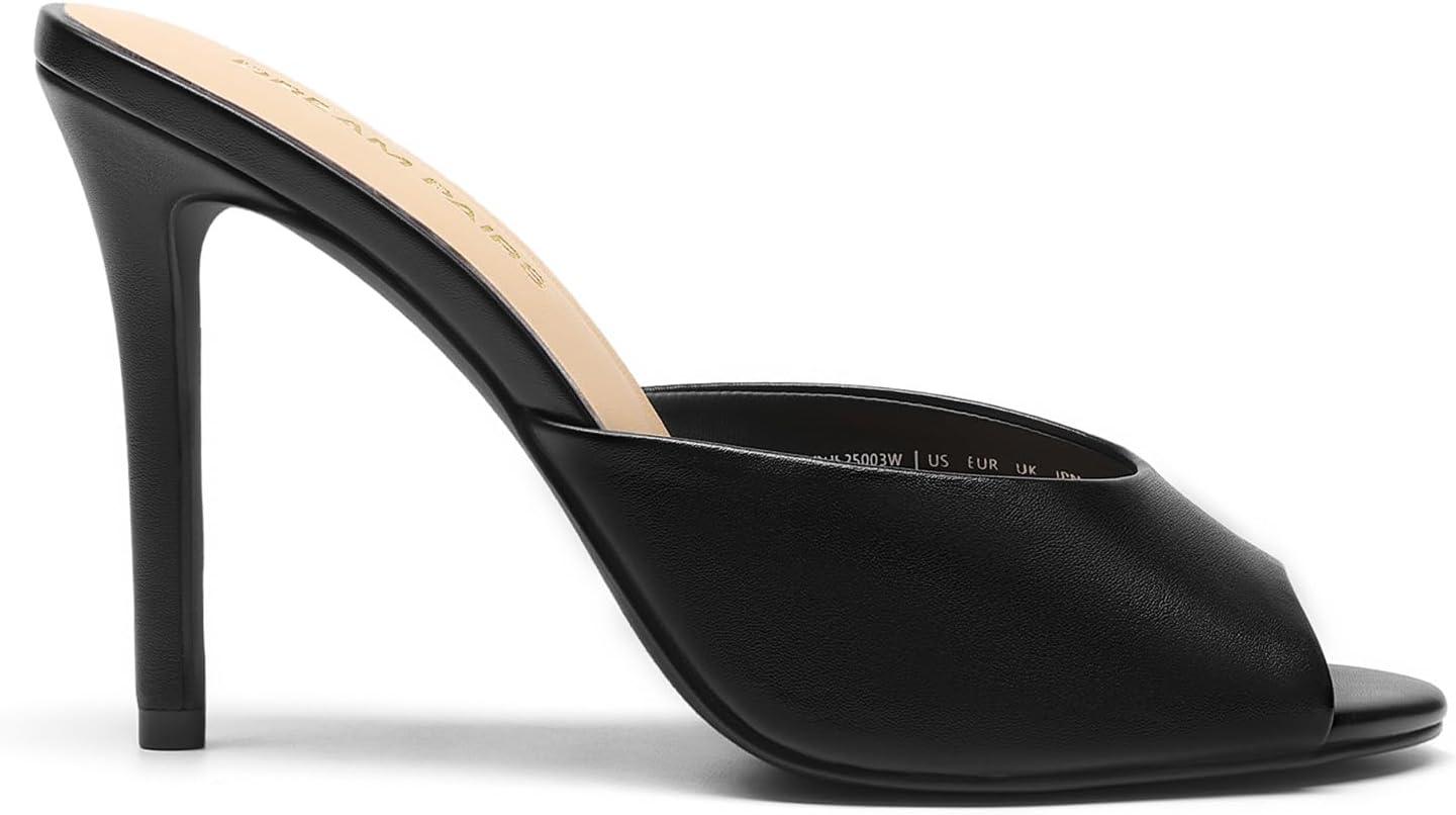 imageDREAM PAIRS Mule Heels for Women High Heels Stiletto Open Round Peep Toe Mules Sandals Slip on Dress Shoes Sexy Heeled for Party Dressy Prom WeddingBlackpu