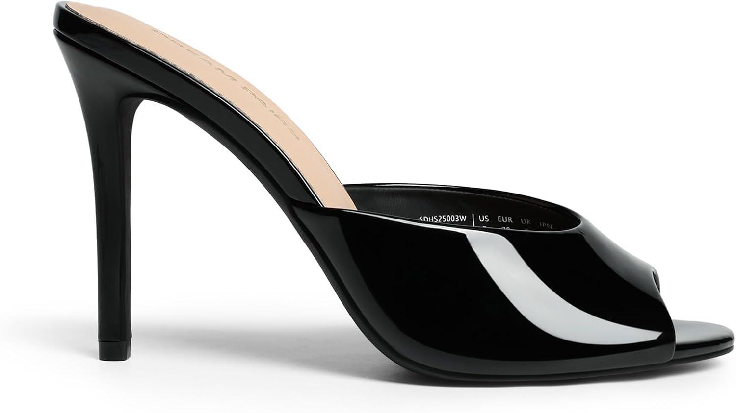imageDREAM PAIRS Mule Heels for Women High Heels Stiletto Open Round Peep Toe Mules Sandals Slip on Dress Shoes Sexy Heeled for Party Dressy Prom WeddingBlackpat