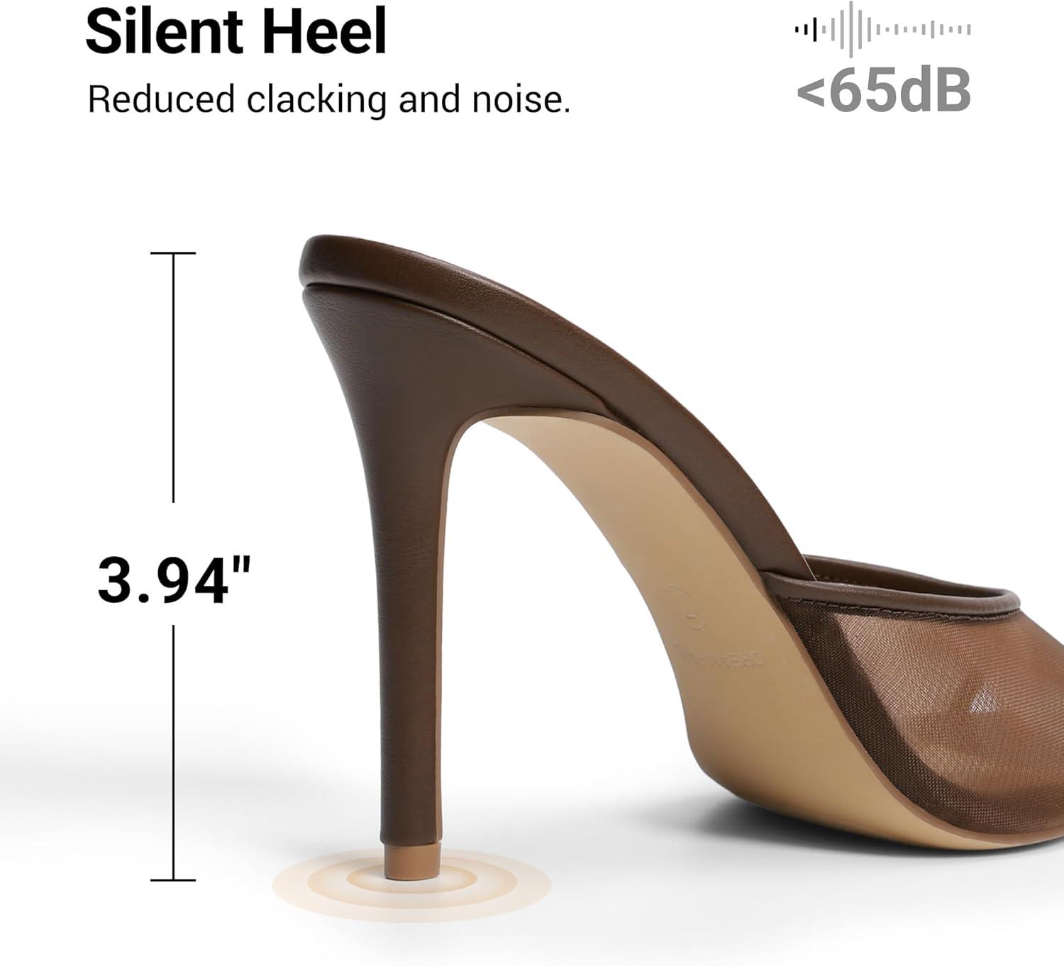 imageDREAM PAIRS Mule Heels for Women High Heels Stiletto Open Round Peep Toe Mules Sandals Slip on Dress Shoes Sexy Heeled for Party Dressy Prom WeddingBrown