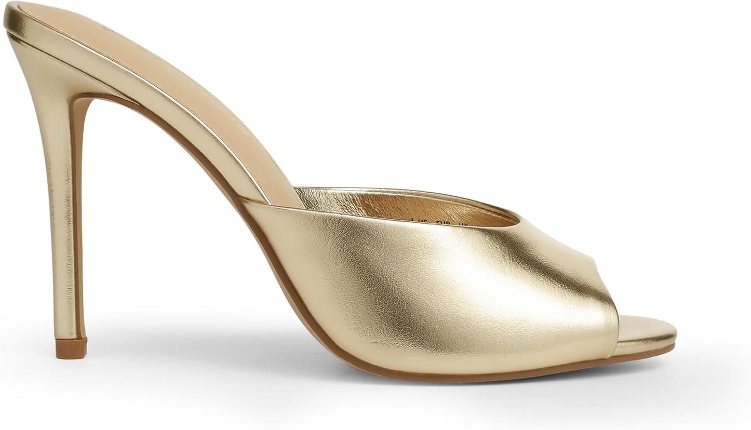 imageDREAM PAIRS Mule Heels for Women High Heels Stiletto Open Round Peep Toe Mules Sandals Slip on Dress Shoes Sexy Heeled for Party Dressy Prom WeddingLight Gold